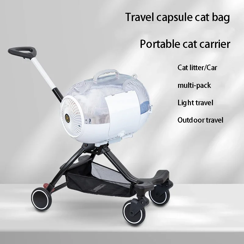 Folding Pet Stroller Carrier for Cat Detached Car Mounted Portable Panoramic Transparent Breathable Portable Diagonal Cat Bag