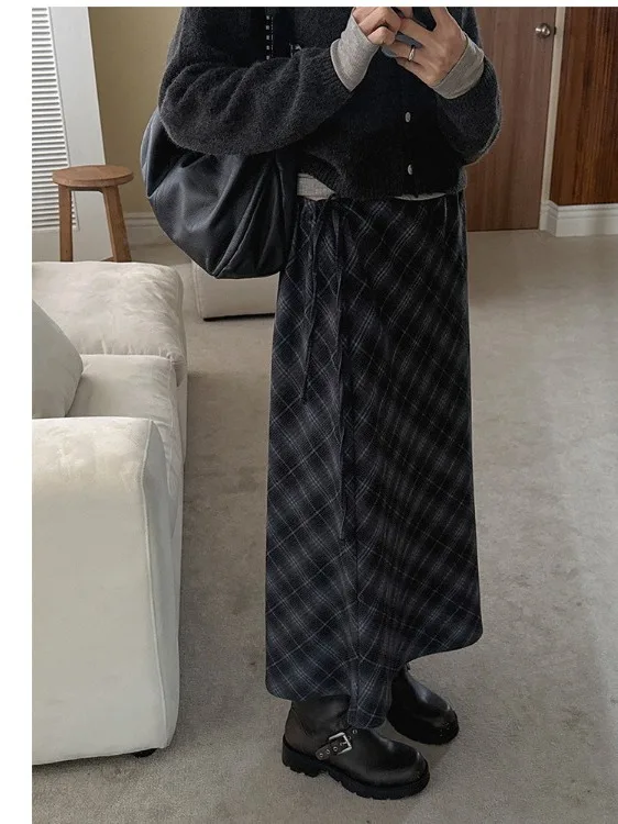 

Корейская клетчатая утягивающая универсальная юбка с высокой талией, женская длинная юбка нового дизайна Sensation Ele