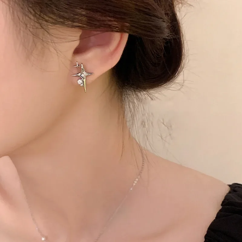 Irregular Silver Color Earring for Women Y2K Punk Fashion Geometric Metal Stud Earring Clip Trendy Party Jewelry Gift