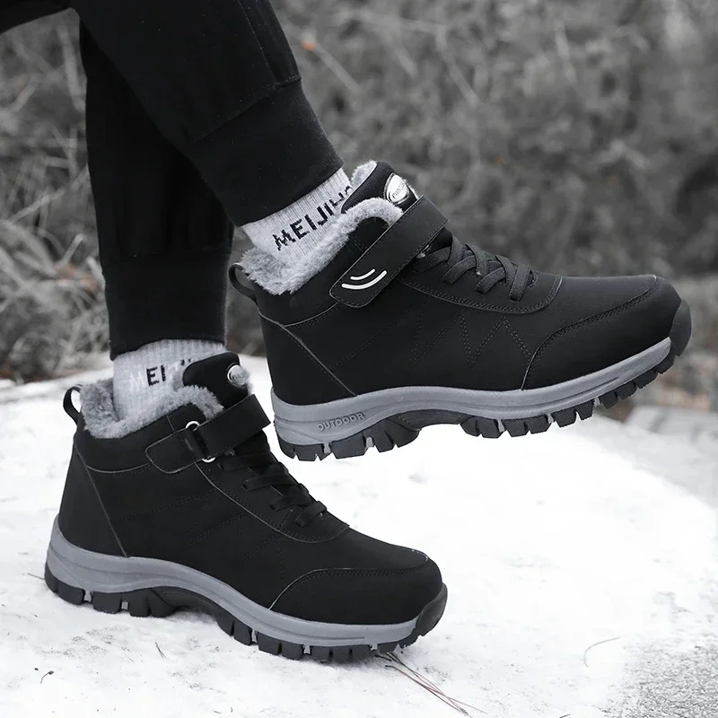 Winter Men's Ankle Boots Warm Plush Men Snow Boots Outdoor Waterproof Non-Slip Hiking Boots Fashion Work Casual Boots Sneakers