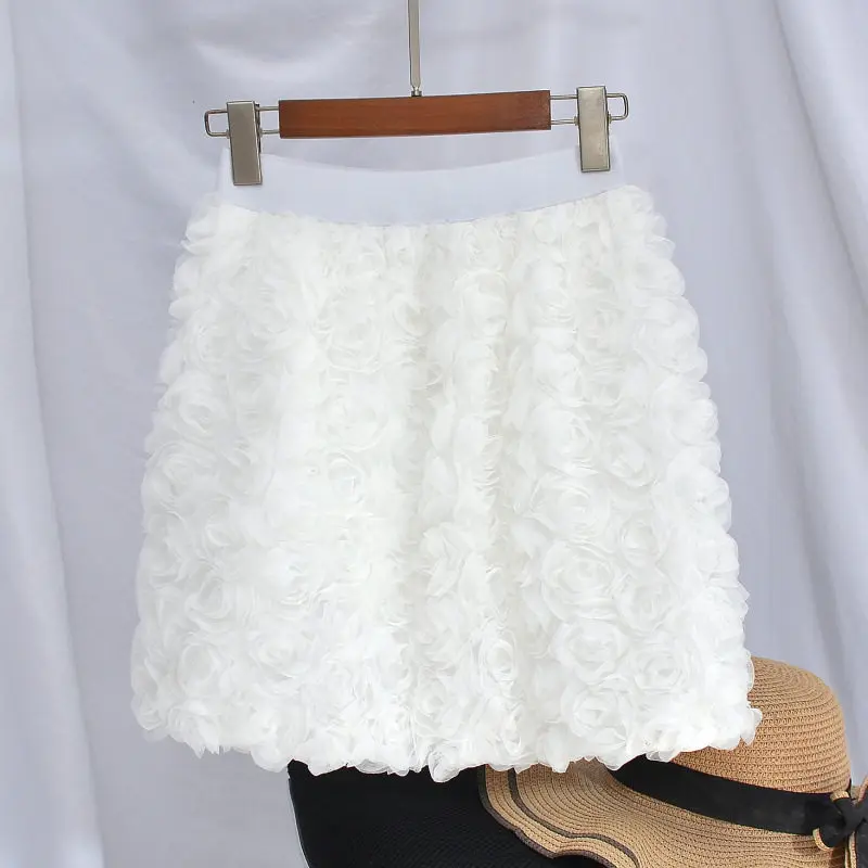 3D Rose Tulle Skirt Elastic Waist A-Line Flower Mesh Mini Skirt Tutu Skirt Coquette Fairycore Spring Summer 2026