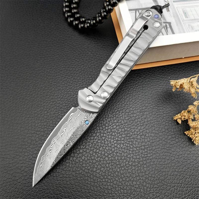 Chris Riff Dama Little Sand Folding Knife Tactical Hunting Fishing Titanium Alloy Wave Titanium Handle Survival Folding Knife