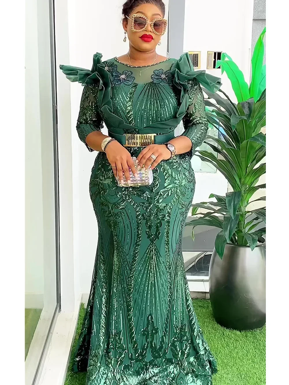 2024 Plus Size African Party Dresses for Women Dashiki Ankara Sequin Wedding Evening Gown Bodycon Maxi Long Dress Africa Clothes