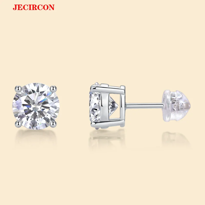 

JECIRCON S925 Sterling Silver 4 Prong Round Moissanite Stud Earrings | Timeless Elegance, Sparkling Brilliance, Hypoallergenic