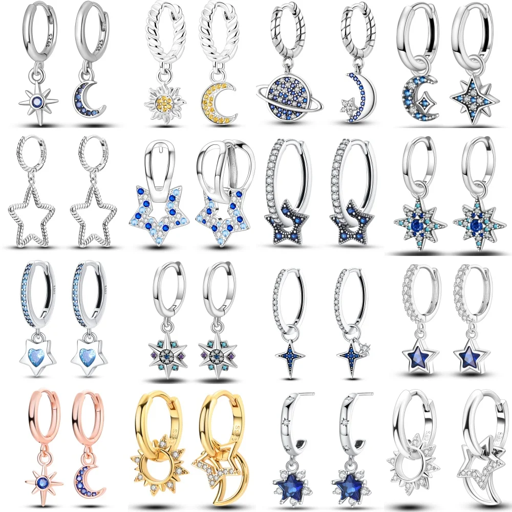 

Серьги-капли из стерлингового серебра 925 пробы со звездой и луной, звездным небом, серия для женщин, модные вечерние, изысканные подарки, элегантные ювелирные аксессуары