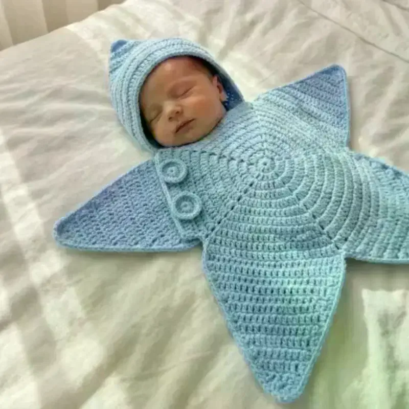 /GJ/Handmade Crochet Star Shaped Newborn Swaddle Outfit Soft Hood For Infant Photoshoots