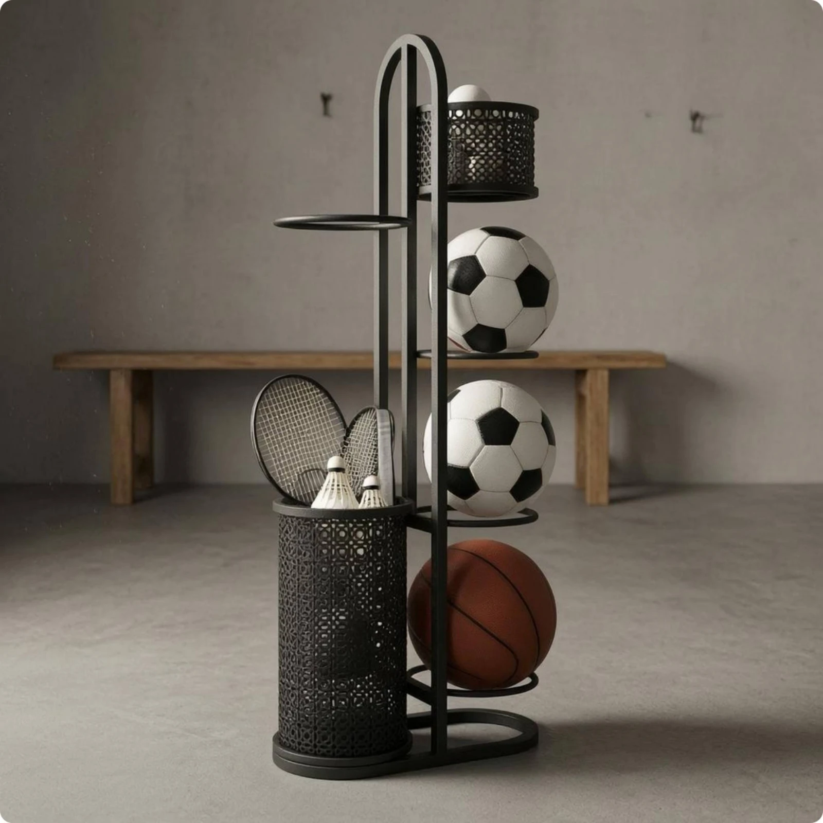 Freestanding Ball Storage Rack Arched Frame Organizer Sports Rack Household Storage Easy to Assemble for Garage
