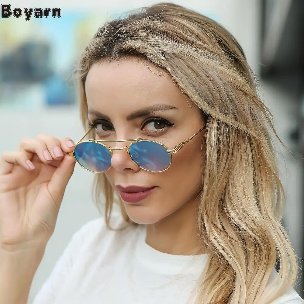 

Boyarn New Irregular Double Beam Small Glasses Cross-border Street Fashion Sunglasses Trend Sunglasses Amazon