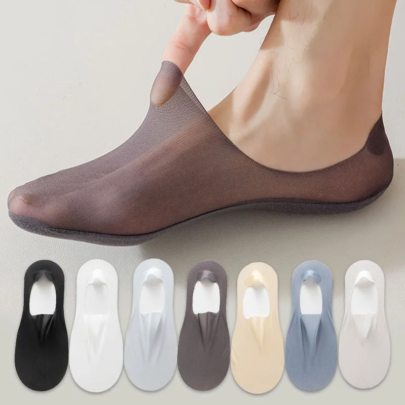 3 Pairs  Men\'s Boat Socks Summer Ultra-thin Breathable Solid Color Sock Slippers Comfortable Soft  Ice Silk Low Cut Men Sokken