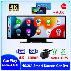 10.26 Inch Dash Cam Rearview Camera Wifi Carplay & Android Auto 4K DVR GPS Navigation Video Recorder Car Dvr Mirror Dual Len AUX