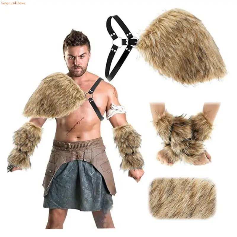 Q5WE Halloween Mens Costume With Removable Artificial Furs Shoulder Sleeves Theater Party Wear Quick Dressing Design