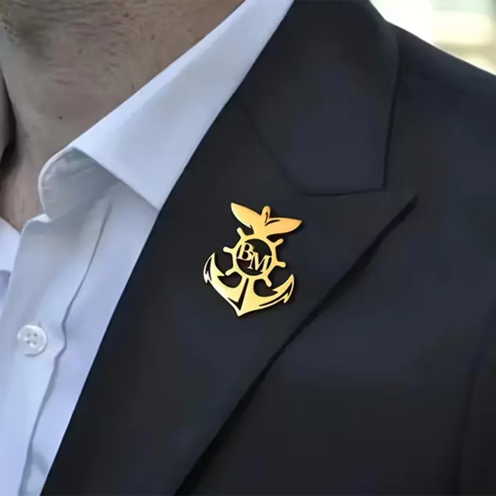 

Personalized Custom Name Initials Anchor Brooch Pin Lapel Pin For Menstainless Steel Jewelry Suit Clothing Accessory Groom Gift