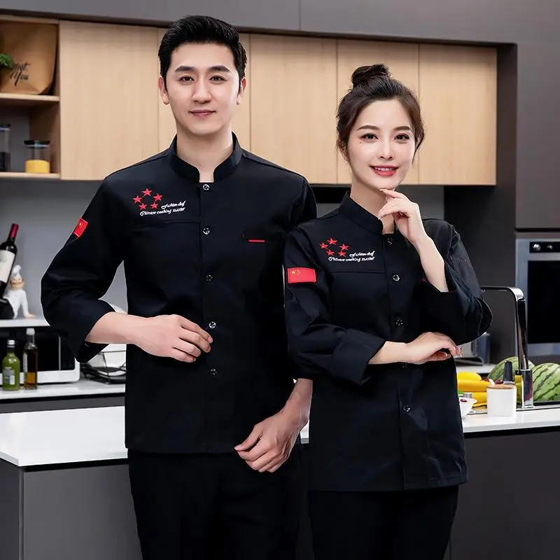 Hotel Chef Overalls Long Autumn Winter Clothes Restaurant Rear Kitchen Clothing Men's and Women's Sleeve W