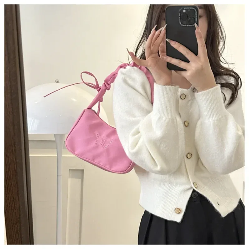 

Fashionable Armpit Bag for Women Personalized Y2K Shoulder Bag Makeup Lipstick Storage Tote Bag Embroidery Butterfly Handbag