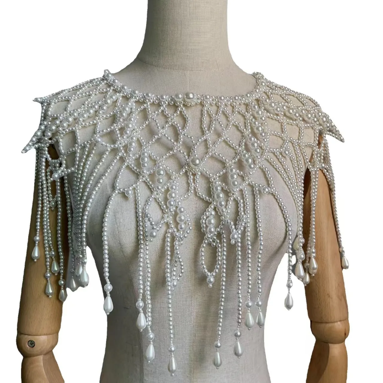 Baroque Hollow Net Round Bead Epaulette Choker Hanging Waterdrop Tassel Luxury Bridal Shoulder Piece Prom Runway Decor