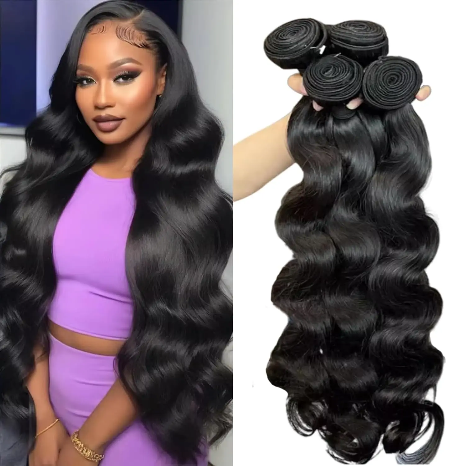 Human Hair Bundles 30 32 Inch Body Wave 100% Human Hair Weave Bundles Natural Remy Hair 1/3/4 Bundles Body Wavy Hair Extensions