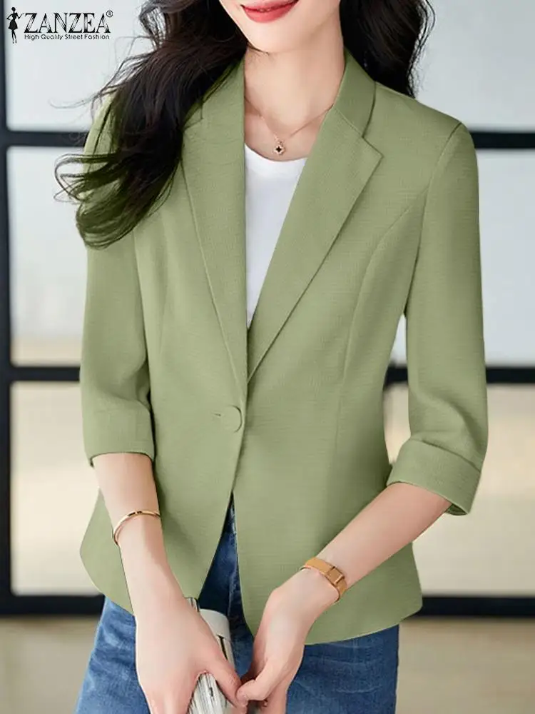 2024 ZANZEA Elegant Women OL Work Blazer Autumn Lapel Neck 3/4 Sleeve Officewear Fashion Suits Solid Thin Coats Casual Jackets