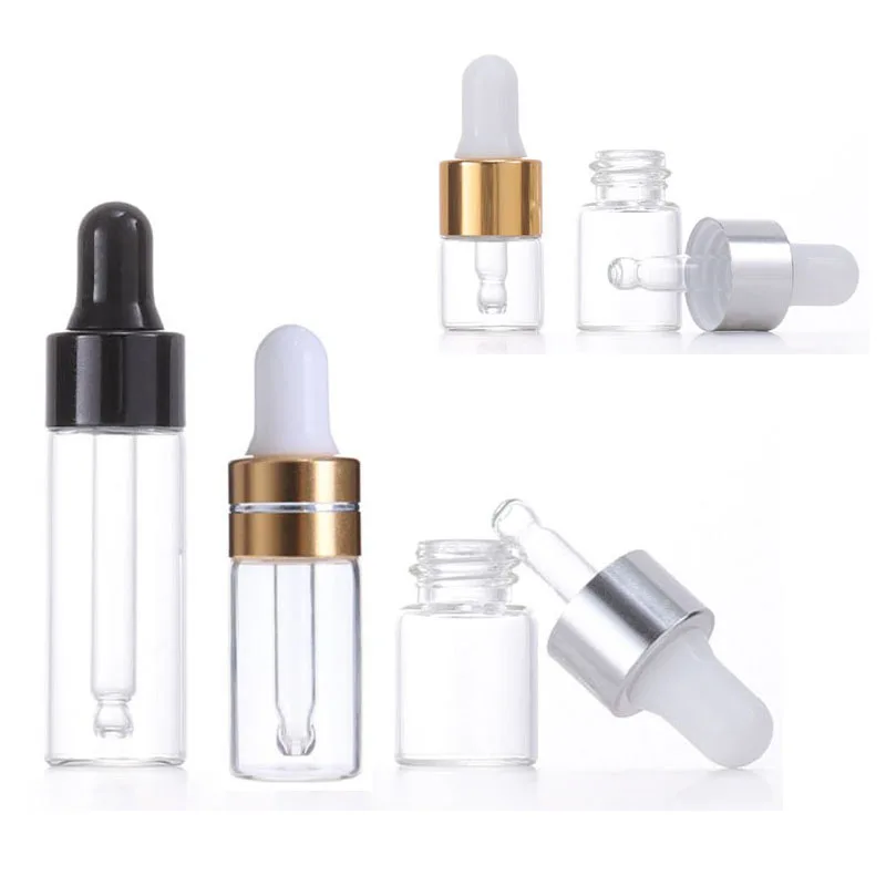 10 X 1/2/3/5 ML Clear Glass Dropper Bottles With Pipettes Refillable Empty Essential Oil Bottles Mini Eye Drop Sample Perfume