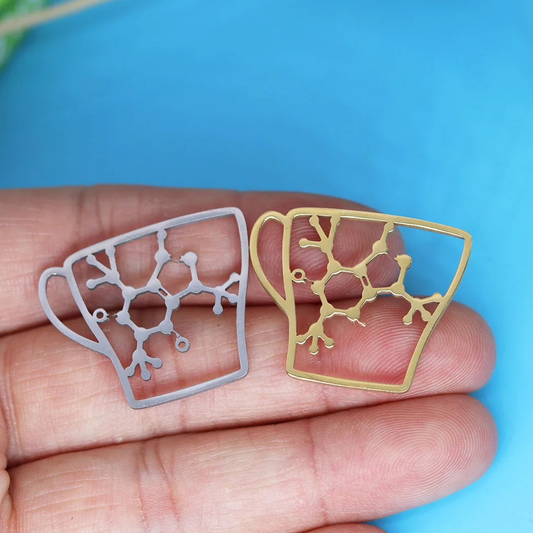 3pcs/lot Caffeine Molecule Coffee Cup Charm for Jewelry Making fit Stainless Steel Charm Bracelet Necklace Pendant DIY Crafts Su