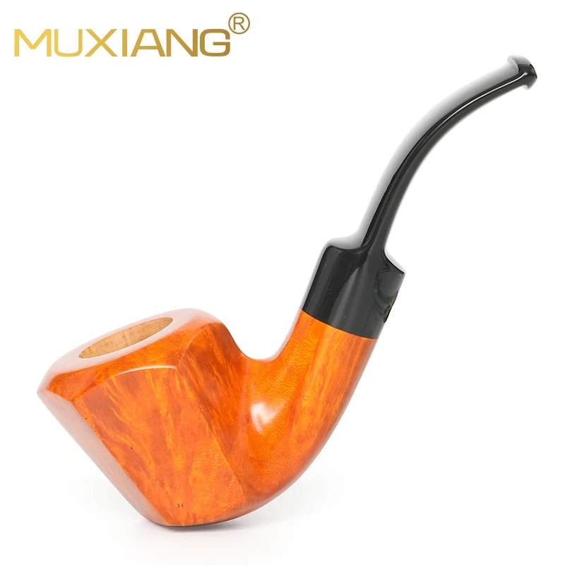 MUXIANG Briarwood Tobacco Pipe Hand Carved Polyhedron Bowl Vulcanized Rubber Mouthpiece No Filter Father's Day Gift