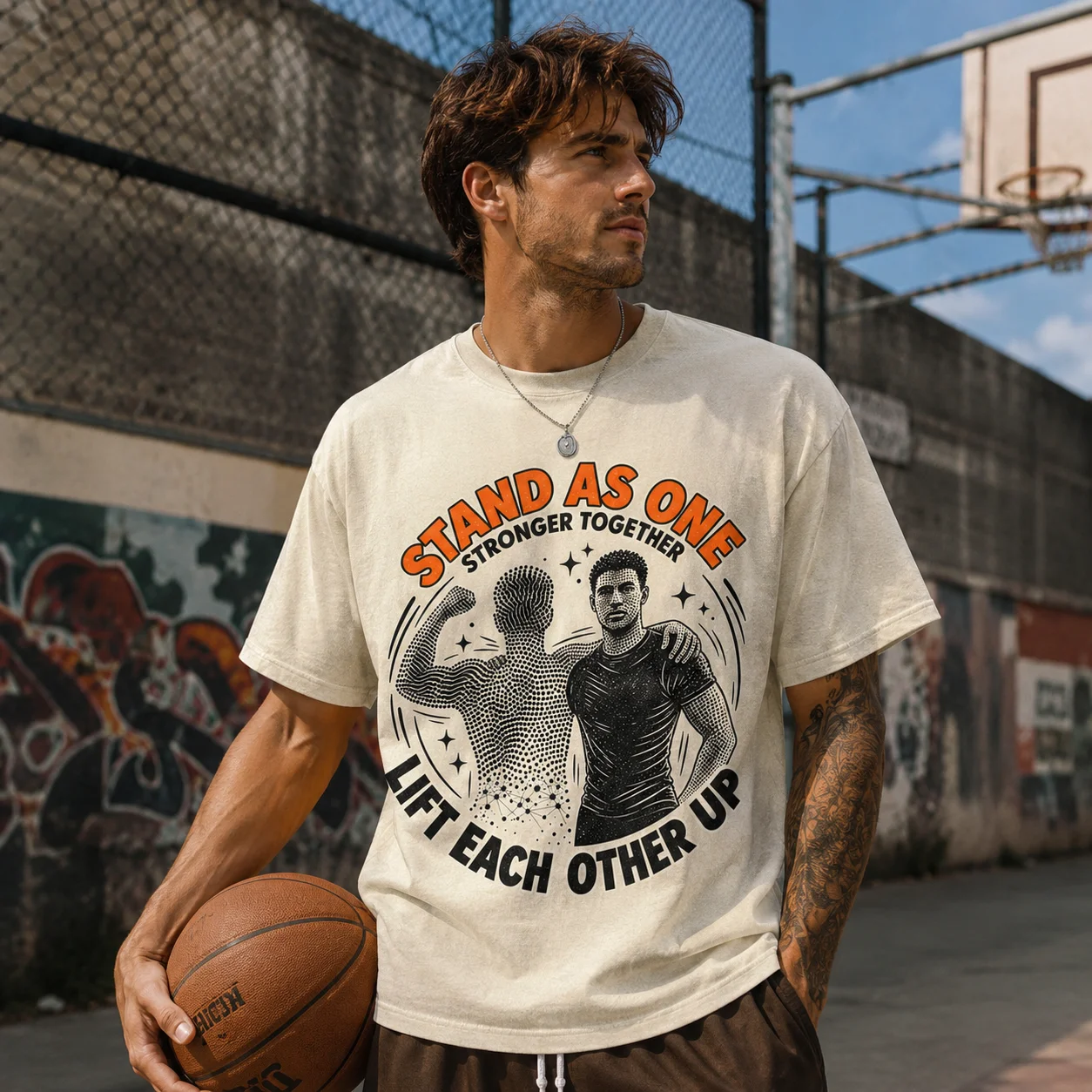 Stand As One Stronger Together Fight Each Other Graphic T Shirt  Casual Short Sleeve Oversized Motivational ﻿