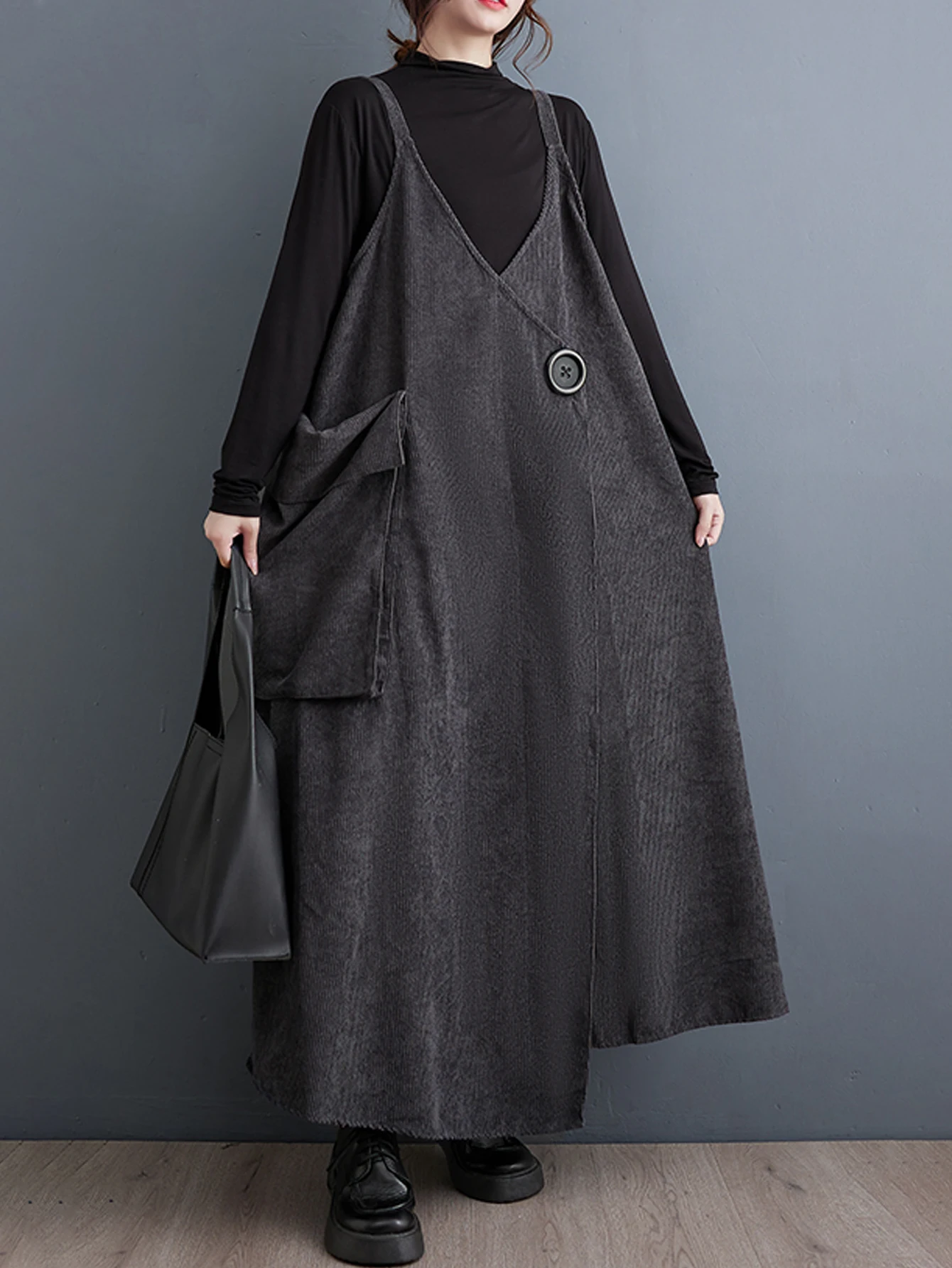 

Spring and Autumn Korean New Style Plus-Size Design with Adjustable Straps and Loose-Fitting Strap Dress