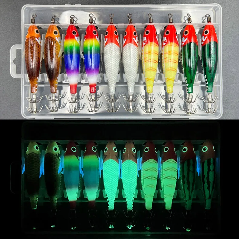 ShareShark 10 Stück/Box 8cm/5,7g Garnelen-Angelköder Leuchtende Tintenfisch-Jigs Haken Meeresangel-Zubehör Künstlicher Köder Oktopus-Köder – Detail 2