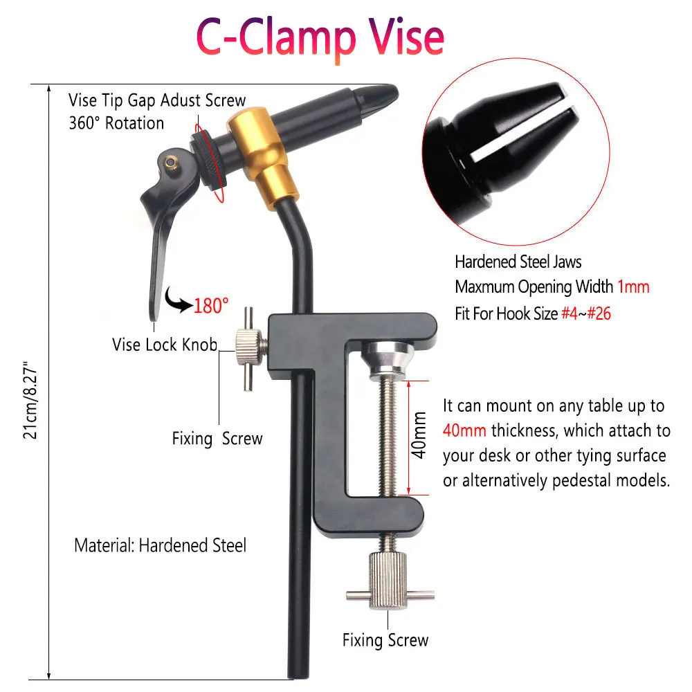 8pc/Set Hardened Steel C-Clamp Vise Fly Tying Tool Kit Bobbin Holder Threader Whip Finisher Dry Wet Nymph Fly Fishing Tool Set view 3