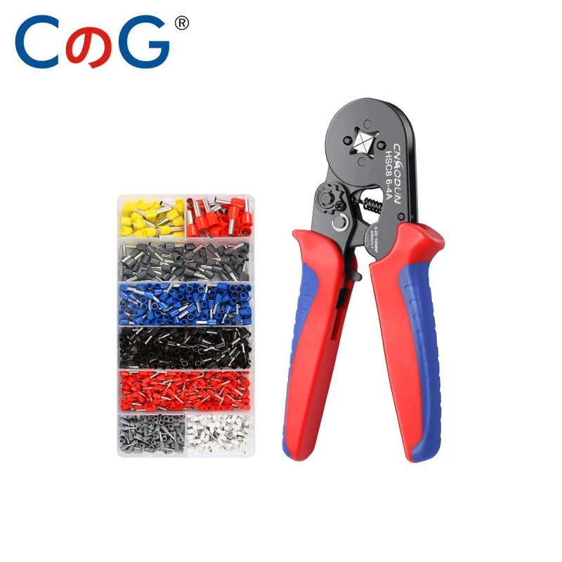 CG 1200PCS Insulated Ferrules Terminals Electrical Wire Tubular Cold Pressed Crimp Termin HSC8 6-4A Crimping Pliers Tools