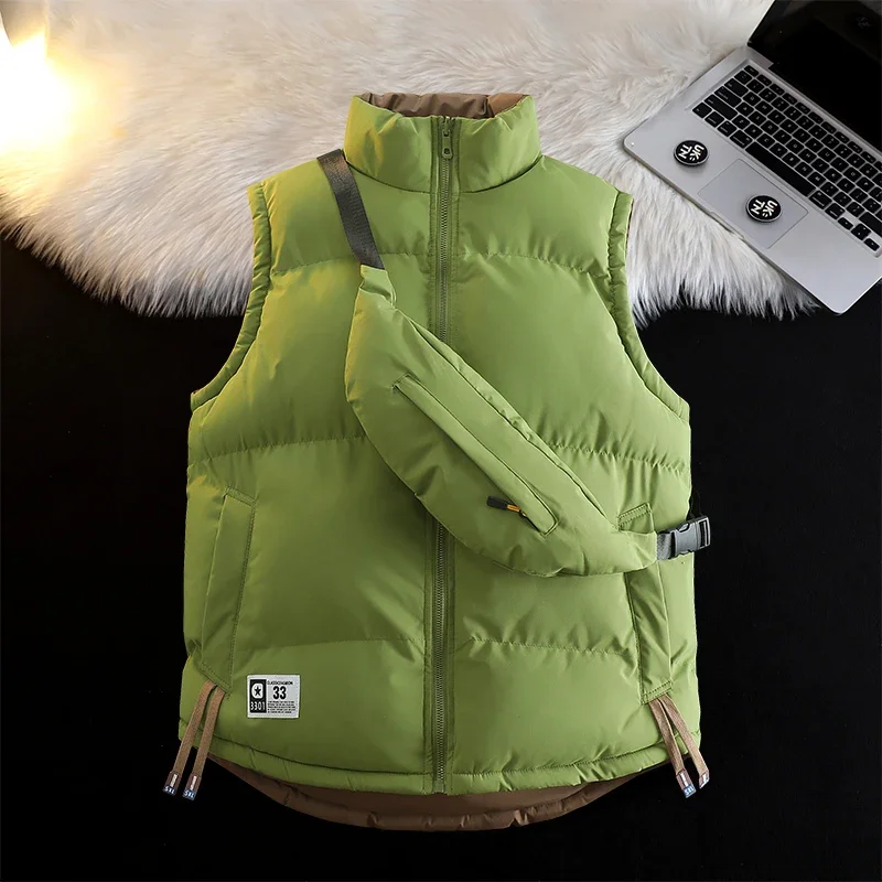 2025 chaleco con cuello levantado para hombre, chaleco holgado Reversible cálido sin mangas a la moda para hombre, abrigos de Color sólido de nueva moda de calidad