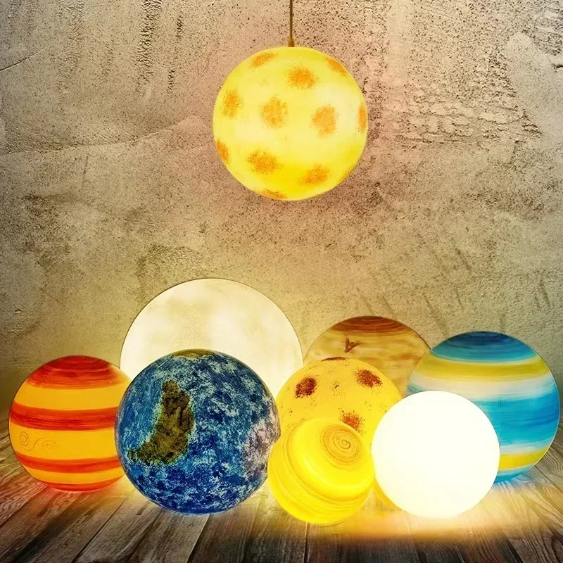 LED Star Hang Lamp Planet Ceiling Chandelier Lustre Suspend Light Mars Sun Moon Jupiter Creative for Living Bed Room Home Decor