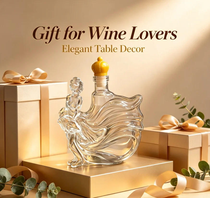 Carafe en verre sculptée en forme de femme avec bouchon couronne dorée pour whisky, vin, brandy, vodka – Décoration de cuisine, bar à domicile, récipient décoratif