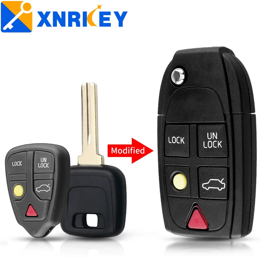 

XNRKEY New Replacement 2 3 4 5 Buttons Remote Flip Folding Key Shell For Volvo XC70 XC90 V50 V70 S60 S80 C30 Fob Car Key Case