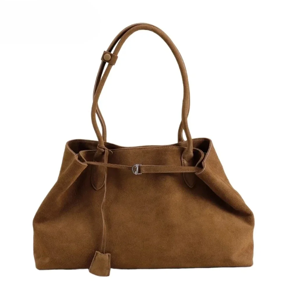 2026 Euro Style Winter Huge Long-handle Travel Tote Matte Green Grey Color Suede Cow Leather Women Handbag High-end Shoulder Bag