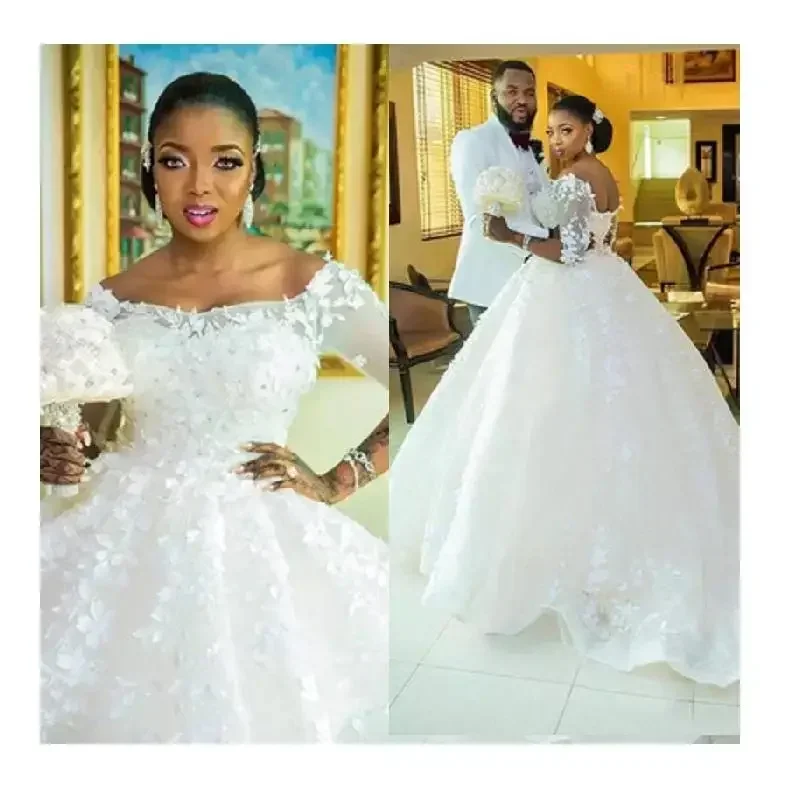 Customized African Half Sleeve Off Shoulder Plus Size Lace  Bridal Bride Bridal Dress Ball Gown VestidoBride