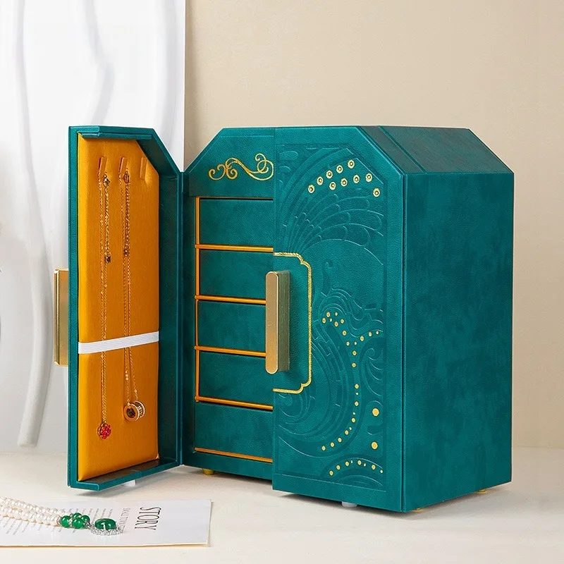 Multifunctional Jewelry Box Large Capacity Retro Dustproof Jewelry Box Women's Ring Necklace Earrings Organizer Case Gift Cases