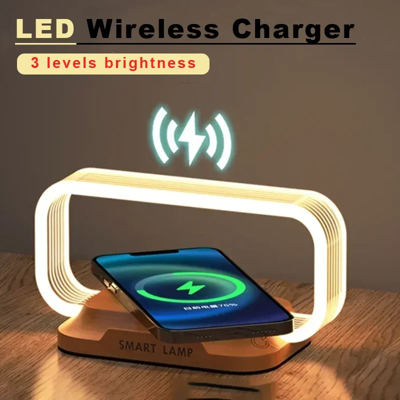 LED Night Light Wireless Charger Stand Table Desk Lamp Mobile Phone Holder Fast Charging Station Dock For iPhone Samsung Xiaomi