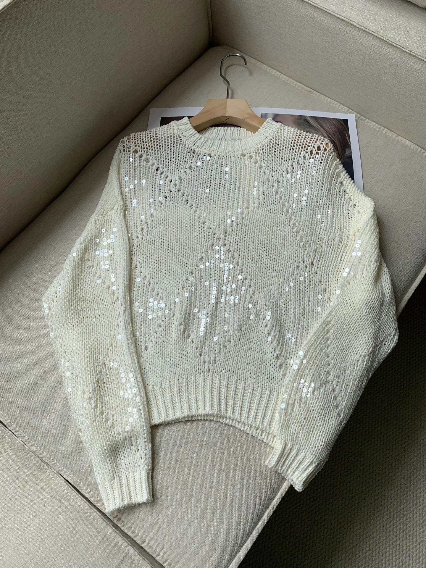 Hollow Diamond B/C High Quality Linen Cotton Yarn Sequin Pullover Sweater Tops For Women