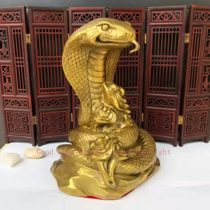 Statue en laiton de grande taille, asie, thaïlande, maison, bureau, boutique, porte-bonheur, mascotte, richesse dorée, Cobra, serpent, dieu