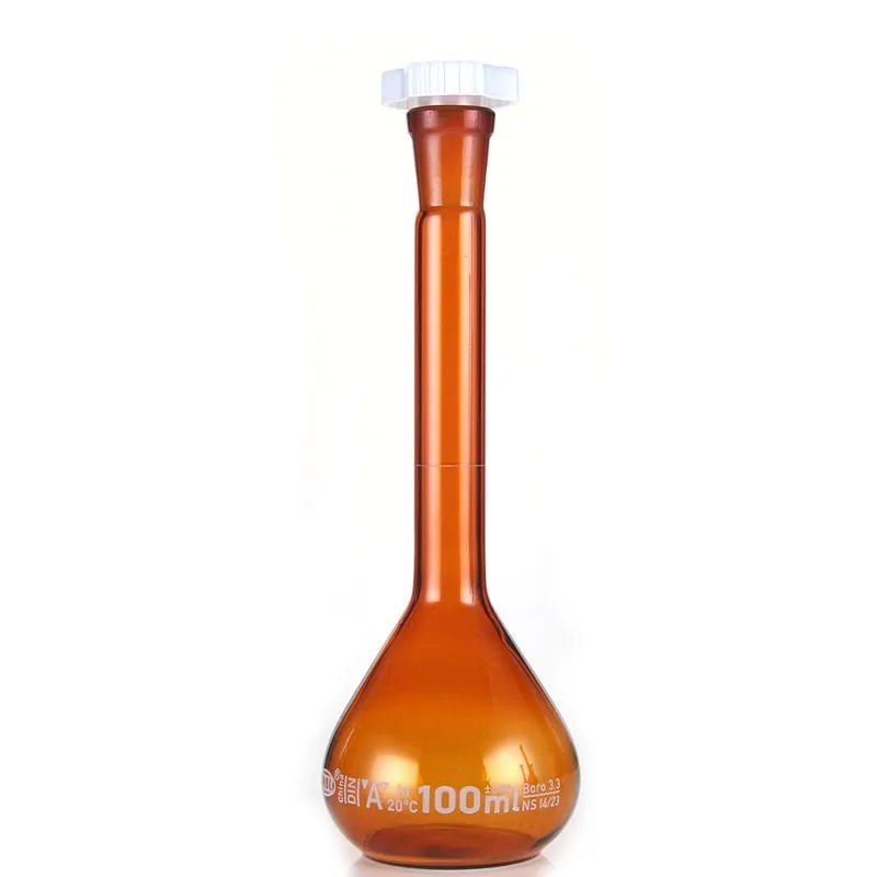 

100ml Brown Lab Borosilicate Glass Volumetric Flask with plastic Stopper Office Lab Chemistry Clear Glassware Supply