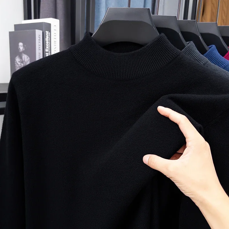 Men's Half Turtleneck Knitwear Sweater Solid Color Mock Neck Pullover Casual Autumn/Winter Sweatshirt Brand Mens Clothing