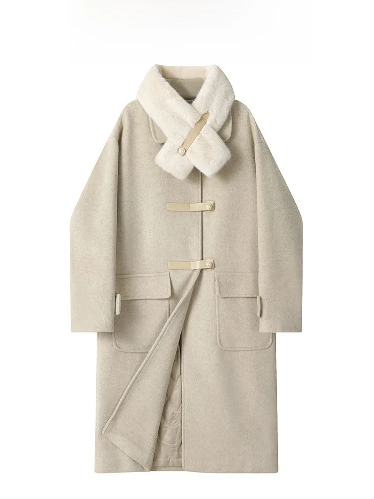 

Женское шерстяное пальто больших размеров, зимнее, теплое, средней длины, утолщенное, модное повседневное пальто