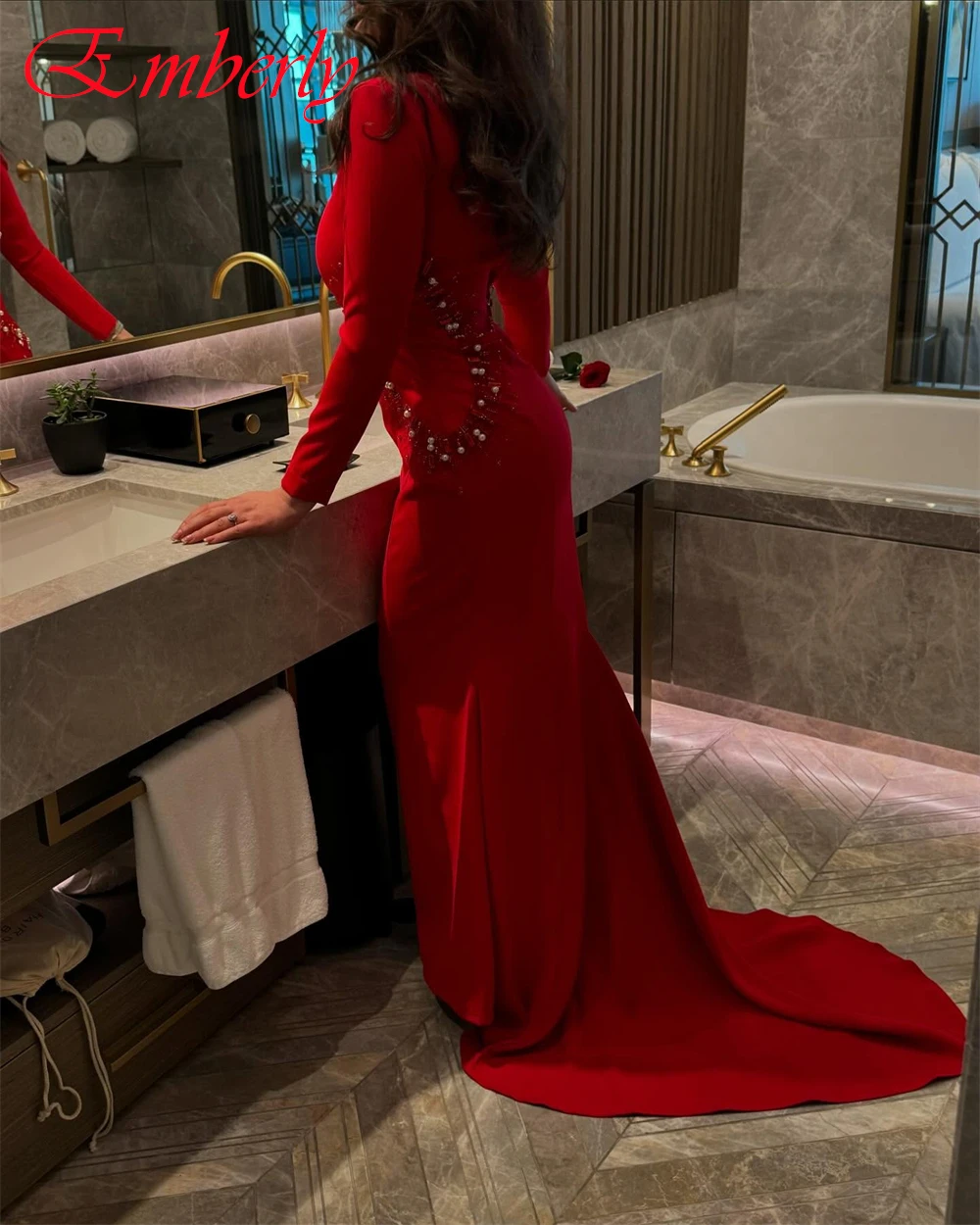 Jersey personalizado gola alta mangas compridas sereia vestido de noite requintado cristal vestidos de baile luxo ocasião especial vestidos