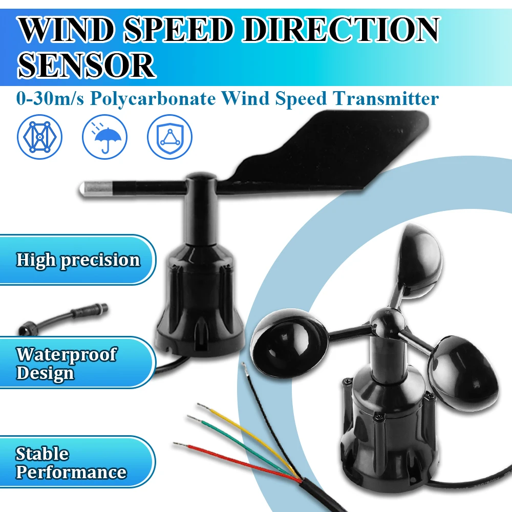 30m/s Wind Speed Sensor Weather Station Outdoor 3 Cup Anemometer Sensor High Precision Output RS485 4-20MA 0-5V 0-10V PNP NPN