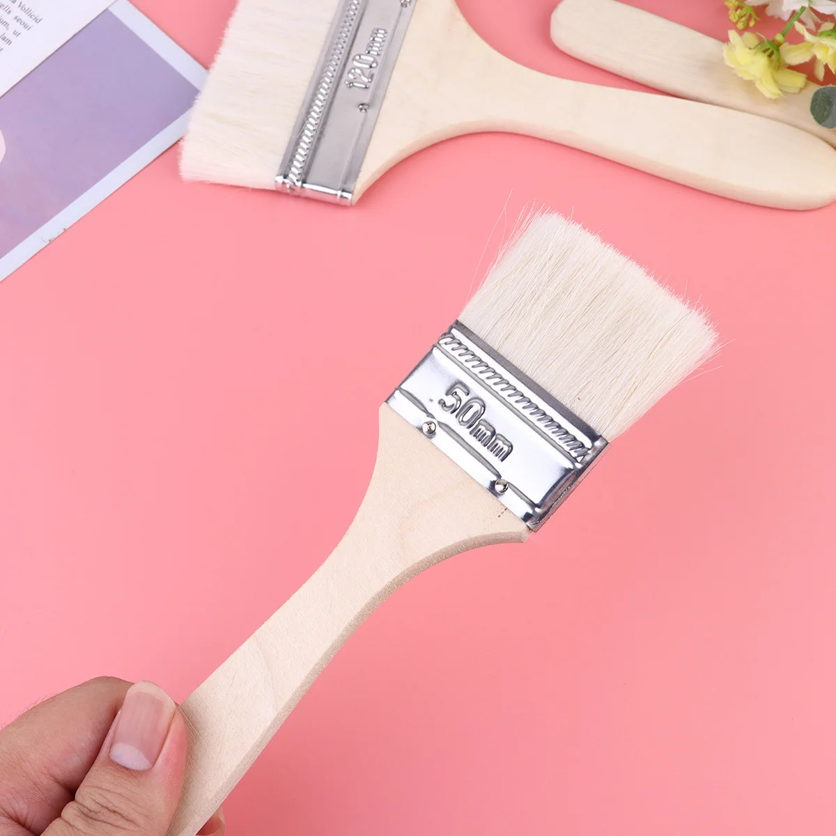 5pcs Wool Brush Set Multifunctional For Painting Baking Touchups Chip Durable Smooth Handle Easy Use Long Lasting