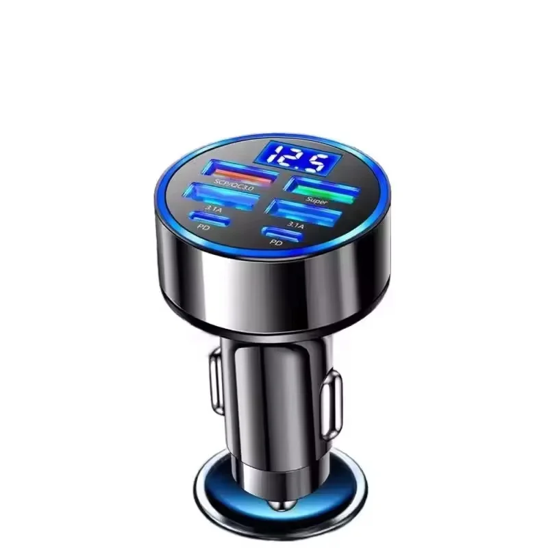 6 in 1 USB C 차량용 휴대폰 충전 어댑터, 전압 표시 기능, 듀얼 PD 초고속 충전, 아이폰 15 Pro Max, OPPO, 삼성, 화웨이용