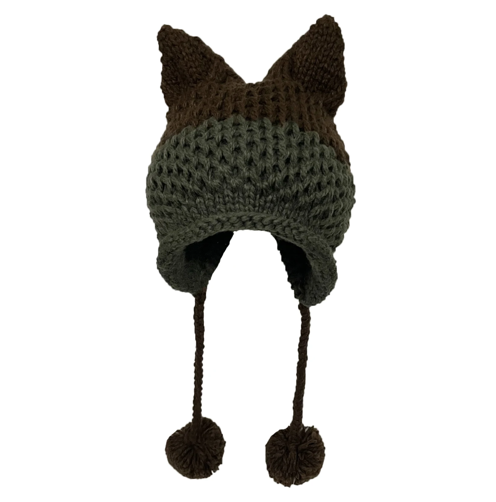 BomHCS Cute Fox Ears Beanie Winter Warm 100% Handmade Knit Hat