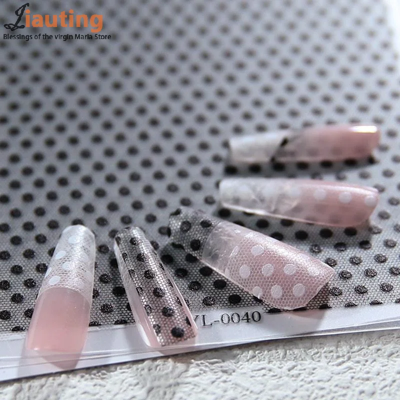 Black White Polka Dot Lace Design Nail Art Stickers Adhesive Sliders DIY Nail Decals Foils Wraps Decorations Manicure Salon