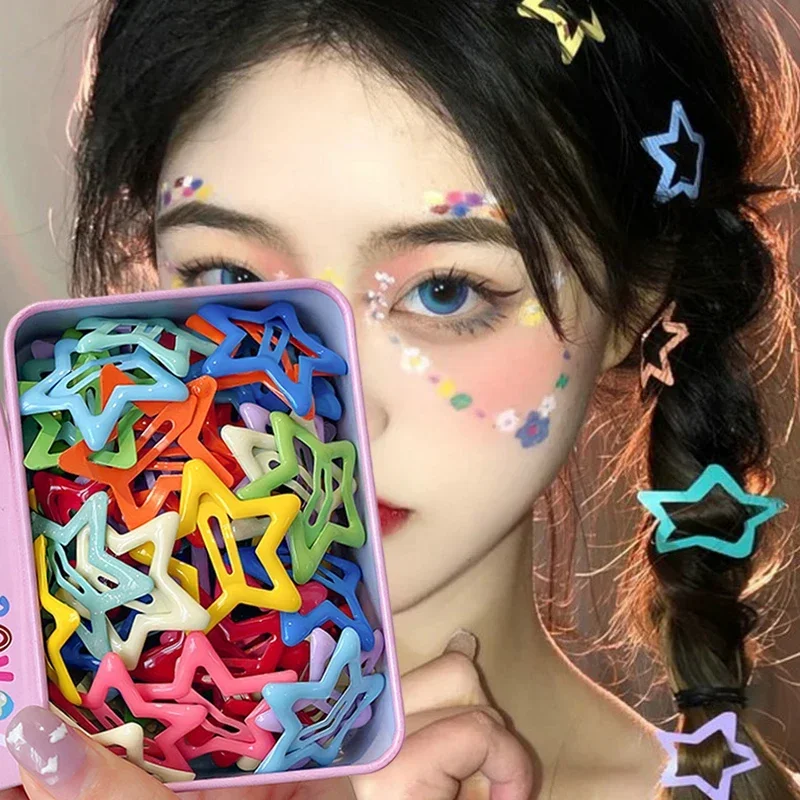 Y2K Bobby Pin Girl Colorful Stars Barrettes Metal Snap Clips Kid Korean BB Hairpins Crab Stick Headwear Hair Accessories