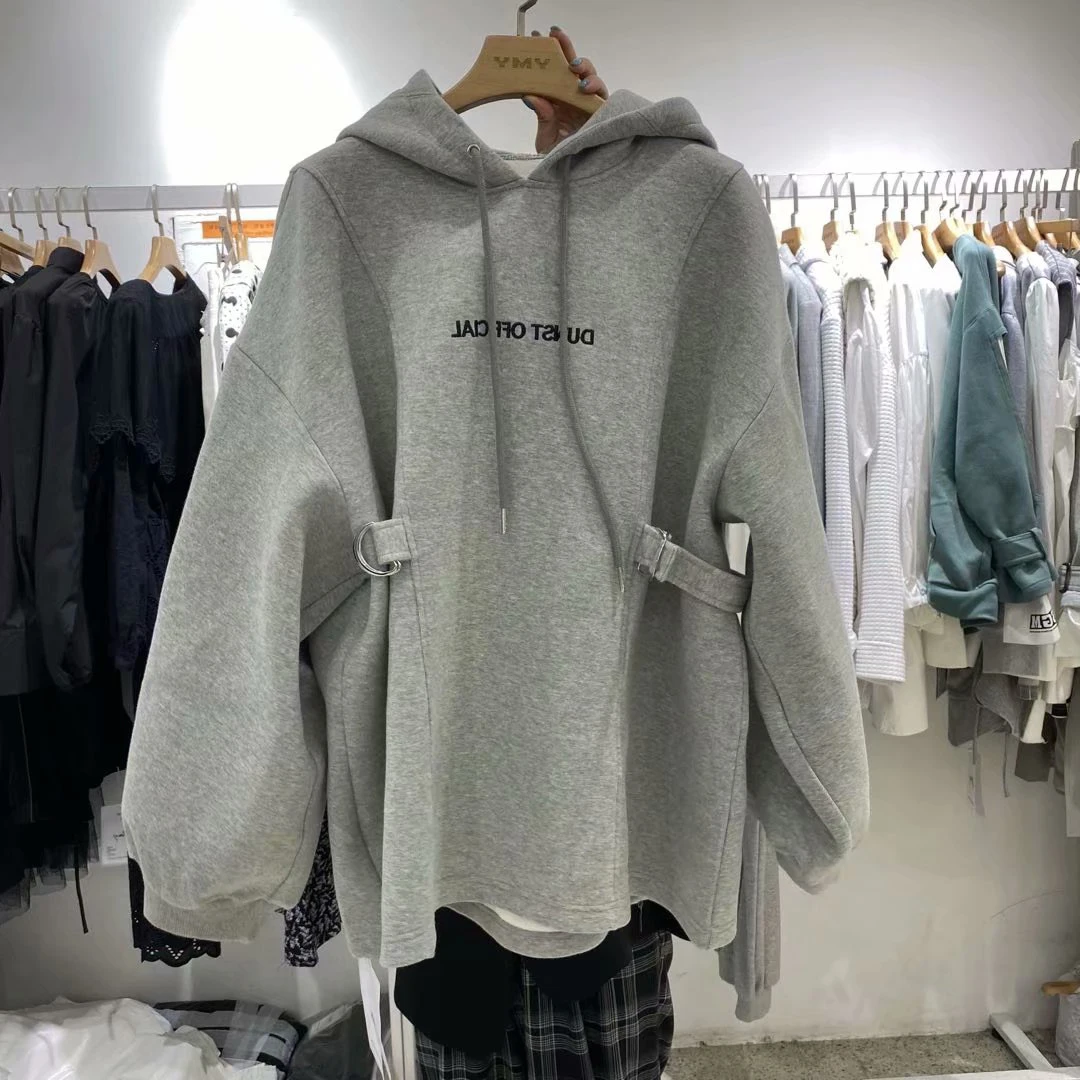 

Свободная женская толстовка 2024 Весна-Осень Новинка в корейском стиле с вышивкой букв, оверсайз, удобная, из полиэфирного волокна